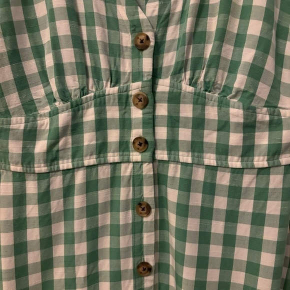 Ann Taylor LOFT Green Gingham Button Dress 4 Checkered Cottagecore Prairie - Picture 6 of 9